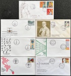 Brasil - Seleção de 7 envelopes FDCs, oficiais dos correios, com selos e carimbos comemorativos ou de primeiro dia de circulação! Bons valores incluídos! Oportunidade!