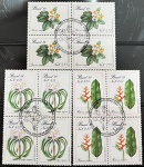 Brasil 1989 - Flores, série completa em quadras com carimbos comemorativos!