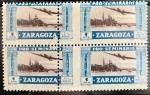 Zaragoza (Espanha) - Selo local em quadra sem carimbo com variedade de denteação deslocada!