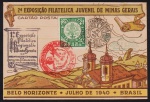 Brasil 1940 - Cartão da Exposição Filatélica Juvenil com selo botânica e carimbos comemorativos!