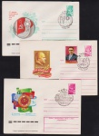 URSS - Seleção de 3 envelopes inteiros postais temáticos com carimbos comemorativos!