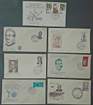 Brasil - Seleção de 7 envelopes tipo FDC, diferentes, com selos e carimbos de primeiro dia de circulação ou comemorativos! estes envelopes são mais raros e de tiragem bem menor que os oficiais de formato maior! Oportunidade!