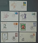 Brasil - Seleção de 7 envelopes tipo FDC, diferentes, com selos e carimbos de primeiro dia de circulação ou comemorativos! estes envelopes são mais raros e de tiragem bem menor que os oficiais de formato maior! Oportunidade!