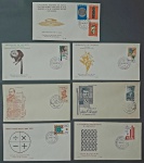 Brasil - Seleção de 7 envelopes tipo FDC, diferentes, com selos e carimbos de primeiro dia de circulação ou comemorativos! estes envelopes são mais raros e de tiragem bem menor que os oficiais de formato maior! Oportunidade!