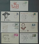 Brasil - Seleção de 7 envelopes tipo FDC, diferentes, com selos e carimbos de primeiro dia de circulação ou comemorativos! estes envelopes são mais raros e de tiragem bem menor que os oficiais de formato maior! Oportunidade!