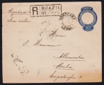 Brasil 1890 - Envelope inteiro postal no valor de 500 réis azul, circulado para Alemanha com carimbo de CAMPINAS!