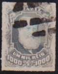 Brasil 1877 - Selo 1.000 réis Barba Branca, selo obliterado com carimbo mudo!