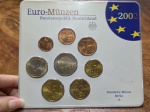 Blister Cartela Alemanha. Euro Set 2002 Oficial com 8 Moedas. Letra A, Estado de Münzen e Berlin