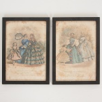 LITOS, duas (2) coloridas LE MONITEUR DES DAMES ET DES DEMOISELLES, páginas 306 e 497, extraídas do livro, envidraçadas, medindo com moldura 22 x 31 cm, vide foto.