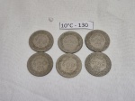 Lote de 6 moedas de 400 reis, edição Getulio Vargas, década de 30/40.