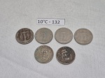 Lote de 6 moedas de 100 reis, década de 30.