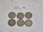 Lote de 6 moedas de 100 reis, edição Getulio Vargas, décadas de 30/40.