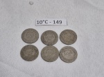 Lote de 6 moedas de 100 reis, edição Getulio Vargas, décadas de 30/40.