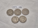 Lote de 5 moedas de 100 reis, décadas de 20/30.