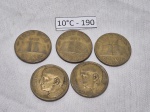 Lote de 5 moedas de 1000 reis, década 30.