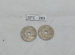 Lote de 2 moedas belgas de 10 centimos, datado de 1904.