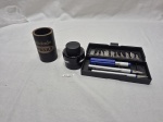 Lote de tinta para tinteiro da Lamy, 3 estiletes e 1 porta treco. Medindo o porta trecos 5cm x 8cm de altura.