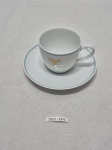 Xícara de café com pires em porcelana Noritake com logo da cia aérea Pan Am. Medindo a xícara 6,5cm x 5cm de altura.