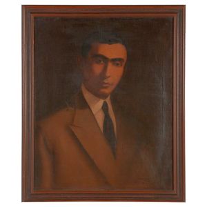 <b>PORTINARI, CÂNDIDO </b><br>(1903-1962)<br>Retrato do Dr. Sílvio Curvo<br>Óleo s/ tela<br>Ass. e datado 93, na metade inferior à direita<br>Reproduzido no Catálogo "Raisonné", vol. I pág. 183 FCO 2934<br>73 x 60 cm