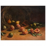 <b>OSCAR PEREIRA DA SILVA</b><Br>(1867-1939) <Br>Natureza Morta<Br>Óleo s/ tela<Br>Ass. e datado 1900, cie<Br>Apresenta no verso ficha de identificação da Dan Galeria<Br>54 x 65,5 cm