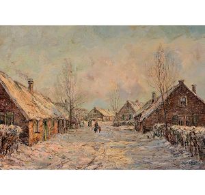 <b>VAN DIJK, WIM</b><Br>(1915-1990)<Br>Inverno em Blaricum<Br>Óleo s/ tela<Br>Ass. cid<Br>Ass., titulado e situado Holanda, no verso<Br>46 x 65 cm