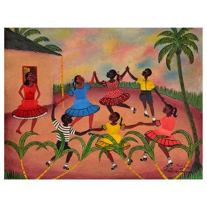 <b>HEITOR DOS PRAZERES</b><Br>(1898-1966)<Br>Crianças Brincando<Br>Óleo s/ tela<Br>Ass., situado e datado Rio 14-4-1960, cid<Br>59 x 78 cm