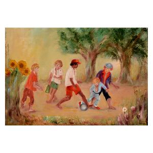 <b>ODETE CALANDRA ARDUINO</b><Br>Uma Pelada nas Ruas de Santos<Br>Óleo s/ tela<Br>Ass. cid<Br>Ass. e titulado no verso<Br>70 x 41 cm