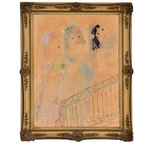 <b>NOÊMIA MOURÃO</b><Br>(1912-1992)<Br>Damas<Br>Técnica mista s/ papel<Br>Ass., situado e datado S. Paulo 1941, cid<Br>67 x 52 cm