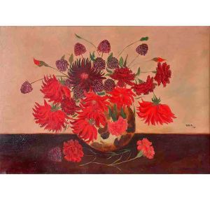 <b>TERUZ, ORLANDO</b><Br>(1902-1984)<Br>Vaso de Flores<Br>Óleo s/ tela<Br>Ass. e datado 1936 na lateral direita<Br>50 x 70 cm