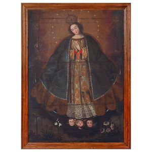 <b>Escola Hispano-americana</b><Br>Imagem de Nossa Senhora da Conceição<Br>Séc. XVIII / XIX<Br>Óleo s/ tela<Br>125 x 85 cm