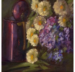 <b>KELVA NOVAES</b><Br>Vaso de Flores<Br>Óleo s/ tela<Br>Ass. cid<Br>Ass., situado e datado S.P 2001, no verso<Br>40 x 40 cm