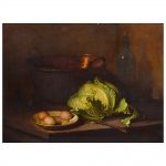 <b>MANOEL CONSTANTINO</b><Br>(1899-1976)<Br>Natureza Morta<Br>Óleo s/ tela<Br>Ass. e datado 953, cid<Br>60 x 80 cm