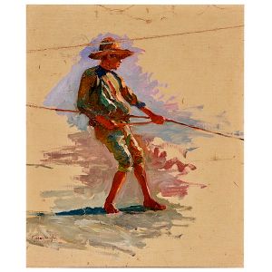<b>BIDIO GERARDENGHI</b><Br>(1876-1957)<Br>Pescador<Br>Óleo s/ chapa industrializada<Br>Ass. cie<Br>50 x 41,5 cm