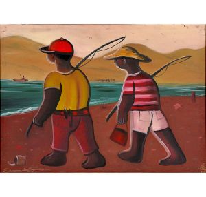 <b>EDMUNDO SIMAS</b><Br>(1941-2017)<Br>Pescadores<Br>Óleo s/ tela<Br>Ass. cie<Br>50 x 70 cm