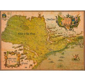 <b>Antigo Mapa de São Paulo</b><Br>Apresenta manchas do tempo<Br>55 x 75 cm
