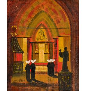 <b>ETTORE VINCITORE</b><Br>Freiras<Br>Óleo s/ tela<Br>Ass. cie<Br>40 x 33 cm