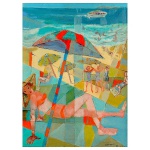 <b>PORTINARI, CANDIDO</b><br>(1903-1962)<br>Cena de Praia<br>Óleo s/ cartão<br>Ass. e datado 60, cid<br>Reproduzido no Catálogo Raisonné do artista Vol. IV na pág. 497<br>25,5 x 19 cm