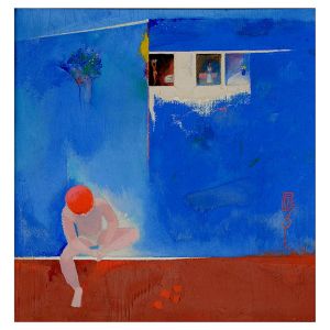 <b>FLORIANO TEIXEIRA</b><br>(1923-2000)<br>Mulher Sentada<br>Óleo s/ tela<br>Ass. e datado 75, na lateral direita<br>Ass., situado e datado Salvador 1975, no verso<br>25,5 x 25,5 cm