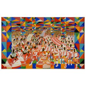 <b>DJANIRA DA MOTTA E SILVA</b><br>(1914-1979)<br>Estudo representando festa popular para painel da GM<br>Técnica mista s/ papel<br>Ass. e datado 63, cid<br>53 x 86 cm