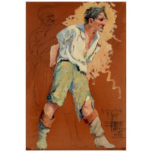 <b>PARREIRAS, ANTÔNIO</b><br>(1860-1937)<br>Figuras<br>Estudo para o quadro julgamento de Filippe dos Santos<br>Ass. e datado 8-1993, cid<br>85 x 57 cm