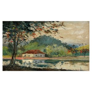 <B>OSCAR TECIDIO</B><BR>(1926-1995)<BR>Margem do Rio Suruí  Petropólis<BR>Óleo s/ chapa industrializada<BR>Ass. e datado 1982, cie<BR>29 x 48 cm