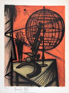 <b>BUFFET, BERNARD</b><BR>(1928-1999)<BR>Le Microscope<BR>Litografia<BR>Numerada 68/250<BR>Ass. e datada 1969, no centro inferior<BR>76 x 58,5 cm