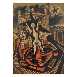 <b>DI CAVALCANTI, EMILIANO</b><br>(1897-1976)<br>Composição<br>Técnica mista s/ chapa industrializada<br>Ass. no centro inferior<br>30 x 22 cm