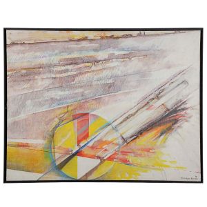 <B>TOMOSHIGE KUSUNO</B><BR>(1935)<BR>Corte<BR>Acrílica s/ tela<BR>Ass. e datado 96, cid<BR>Ass., titulado e datado 1996, no verso<BR>89 x 114 cm