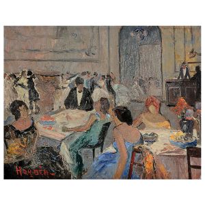 <B>HAYDÉA SANTIAGO </B><BR>(1896-1981)<BR>Festa<BR>Óleo s/ madeira<BR>Ass. cie<BR>Ass., situado e datado Paris 1930, no verso<BR>30 x 38 cm