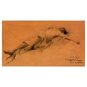<b>PARREIRAS, ANTÔNIO</b><BR>(1860-1937)<BR>Figura<BR>Estudo para o quadro "Os Martyres"<BR>Ass. e datado 1927, no centro<BR>33 x 59 cm