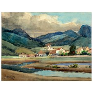 <b>ARMANDO VIANNA</b><BR>(1897-1991)<BR>Paisagem de Paraty<BR>Aquarela s/ papel<BR>Ass., situado e datado Paraty 69, cie<BR>29 x 38 cm