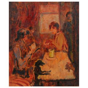 <b>SÉRGIO TELLES</b><BR>(1936-2022)<BR>Café Hawelka<BR>Óleo s/ tela<BR>Ass. cse<BR>Ass. e datado 1980, no verso<BR>45 x 38 cm<BR>