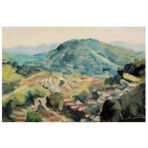 <B>BUSTAMANTE SÁ</B><BR>(1907-1988)<BR>Santa Tereza<BR>Óleo s/ tela<BR>Ass. cid <BR>Ass. e titulado, no verso<BR>24 x 35 cm