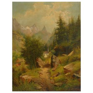 <b>Assinatura não identificada</b><BR>Paisagem<BR> Óleo s/ tela<BR>Ass., situado e datado Paris 1875, cid<BR>80 x 64 cm